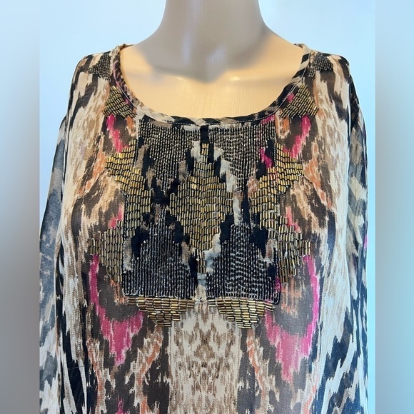 2/$25 3/$40 Chicos Pullover Tunic Top Geometric Sequin Boho Hippie Blouse - Picture 2 of 4